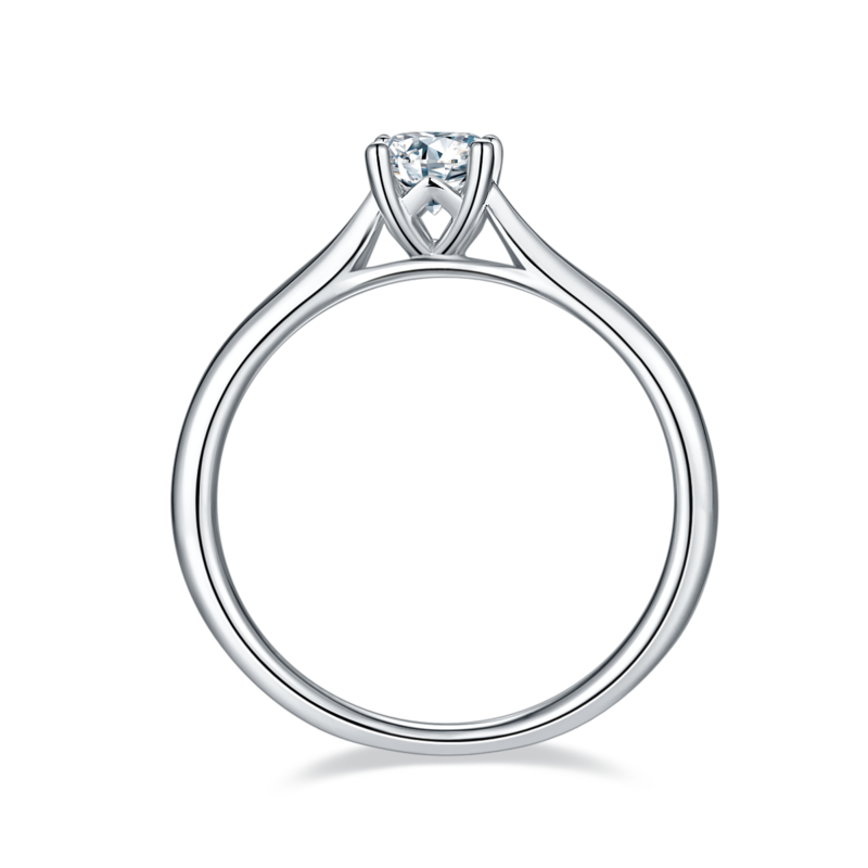 直臂四爪S925银镀白金MoissaniteWomen's Ring50分D级